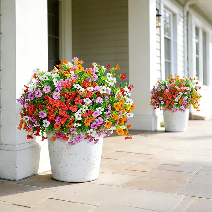 Fake Artificial Flowers for Outdoors Faux Plants Outside Indoor,UV Resistant Realistic Silk Daisy for Home Patio Garden Back Yard Front Poch Decor Spring Summer(12 Bunches,4 Multi Colors)