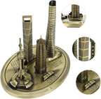 Shanghai Building Collection Model Set, Oriental Pearl Tower and Jin Mao Financial Center Souvenir, Electroplated Bronze Gold Metal Architecture Miniatures for Office Home Decor (Bronze-Large)