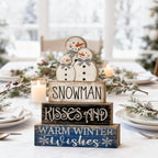 Lineshading 4 Pcs Winter Table Decor Wooden Snowman Decorations Winter Tiered Tray Decor Christmas Centerpieces Rustic Decorative Snowman Block Signs Gift Farmhouse for Kitchen Home Desk