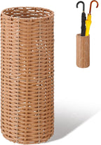 Weysat Woven Umbrella Stand for Entryway Handmade Umbrella Holder Freestanding Cane Stand Natural Color Decorative Umbrella Rack Tall Basket for Laundry Bathroom(Rattan, Cylindrical Style)
