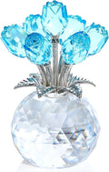 Crystal Light Blue Rose Flower Collectible Figurine, Rose Bouquet Floral Wedding Romantic Gifts for Wife, Mom, Women on Mother's Day, Valentine's, Anniversary, Christmas