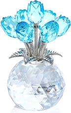Crystal Light Blue Rose Flower Collectible Figurine, Rose Bouquet Floral Wedding Romantic Gifts for Wife, Mom, Women on Mother's Day, Valentine's, Anniversary, Christmas
