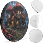 Wall Picture, with Mushrooms and Flowers Printed Circular Iron Hanging Picture,Wall Art Decor,Home for Bedroom Living Room Bathroom Decor,Iron Painting 11.8X11.8 in
