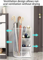 Commercial Metal Umbrella Holder Indoor Large-Capacity Umbrella Storage Shelf Umbrella Basket with Removable Drip Tray for Entryway Metal Entrance Umbrellas Organizer(White)
