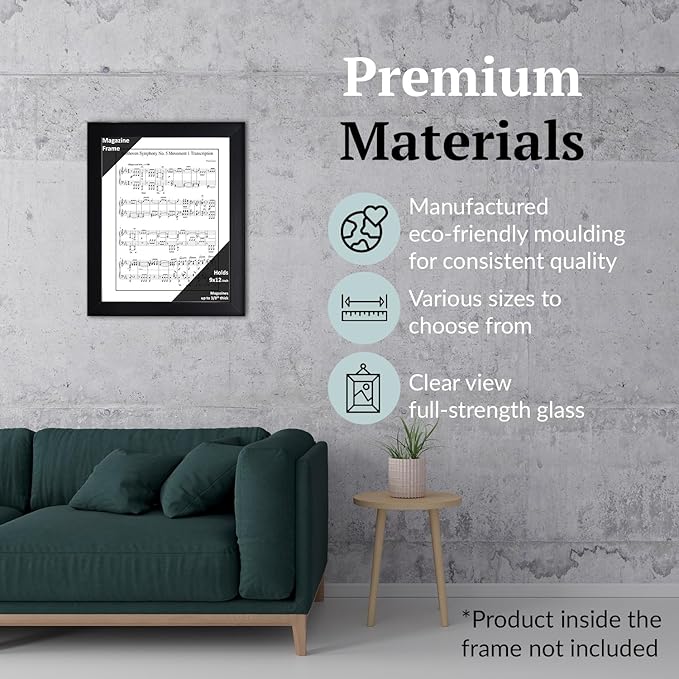 Creative Picture Frames 9 x 12 Magazine Frame with Full-Strength Glass, Holds Up To A 1/4" Thick Media with Installed Hangers for Easy Mounting, 11x14 Black Frame with White Mat