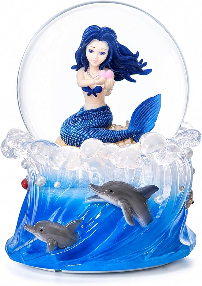 Mermaid Snow Globe Music Box with Light, Plays You are My Sunshine, Blue Ocean Musical Snow Globe Gift for Women, Wife, Girlfriend, Daughter, Mom, Birthday Anniversary Christmas Decor