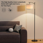 Ambimall 60" Floor Lamp for Living Room with 3 Color Temperatures, Beige Lampshade with Black Stripes, Tall Lamp for Bedroom Office, 9W Bulb Included
