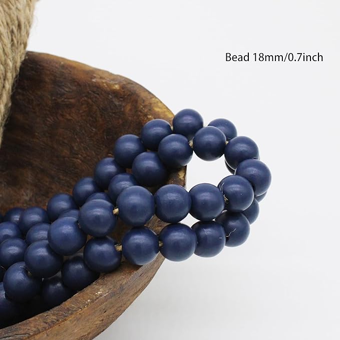 Farmhouse Decor Beads 59in Wooden Bead Garland with Tassels Rustic Coastal Room Accent Halloween Decorations for Home Wall Hanging Kitchen Island Table Mantle Shelf Country Decor, Navy Blue