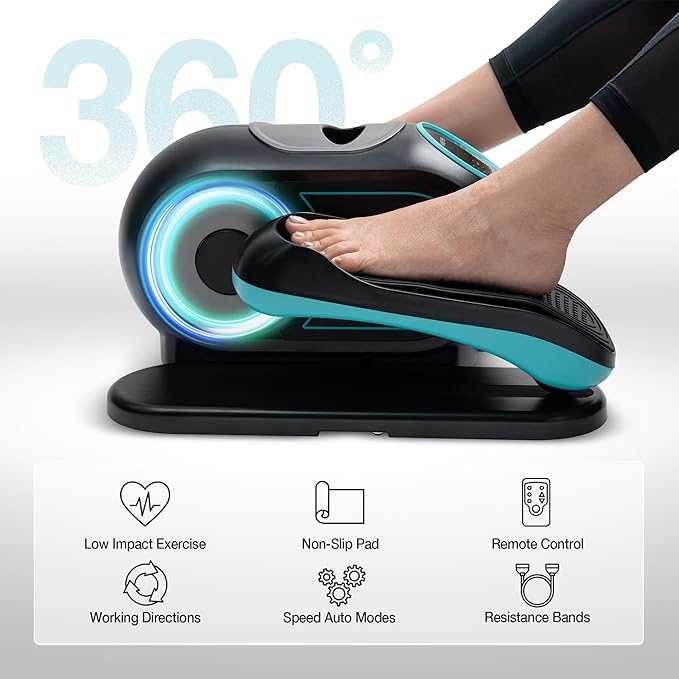 Under Desk Elliptical Machine, Leg Exerciser for Seniors, Seated Pedal Exerciser with Resistance Bands Non Slip Mat, Remote Control, 12 Adjustable Speeds for Home, Seniors, Adults