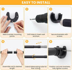 4 Pack Closet Rods,17-84 Inch No-Cut Stepless Adjustable Closet Rod, 1.3 Inch Heavy Duty Metal Closet Hanging Rod with Brackets, Matte Black Closet Bar for Closet, Laundry Room, RV