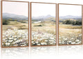 KAIRNE Landscape Canvas Wall Art,Boho Floral Prints Set of 3(16”X24”),Flower Garden Paintings,Wildflower Field Scene Wall Decor,Botanical Art for Living Room Bedroom Kitchen Farmhouse Decor,Framed