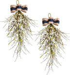 Forsythia Spring Teardrop Swag, 2Pcs Artificial Spring Summer Floral Hanging Swags with Bow for Door Wall Mantel Window Wedding Home Decor (White)