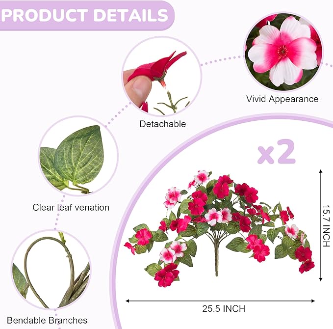 Artificial Fake Flowers for Outdoors Spring Decoration 2 Bundles Faux Flowers Plants for Outdoor Planters UV Resistant Silk Realistic Flowers for Outside Home Garden Front Porch Patio Décor