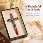 TALPGOD St Benedict Crucifix Silver Red 7.2 Inch,Crucifix Wall Cross for Catholic Decor,Jesus Christ Hanging Cross Wall Art Decor,Escapularios Catolicos,Saint Benedict Medal for Home Decoration