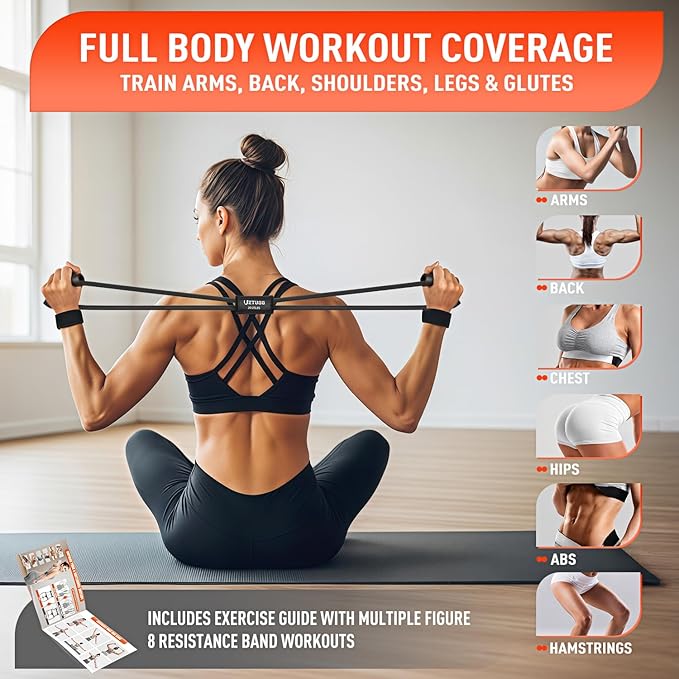 Figure 8 Resistance Bands for Arm, Back, 3 Level Latex Heavy Exercise Bands with Handles for Strength Training, Full Body Workout, Physical Therapy, Pilates, Yoga, Home Gym Equipment for Women