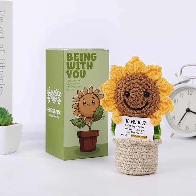 Valentines Day Gifts for Him Her, Handmade Crochet Flowers Sunflower, Emotional Positive Support Crochet, Crochet Toy Doll, Mothers Day, Birthday Gifts for Moms, Home Decor