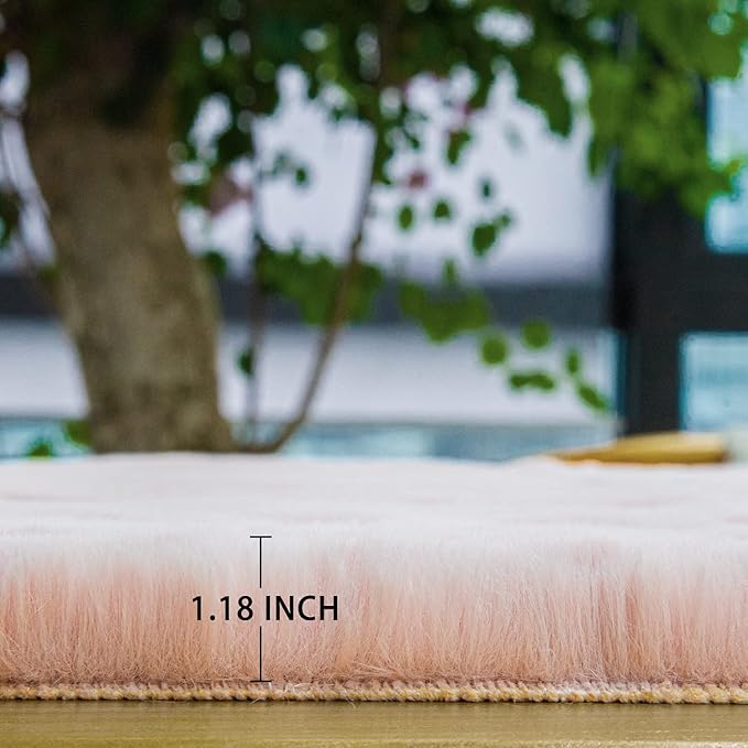 Pink Faux Fluffy Rabbit Fur Rug for Living Room Shag Washable Rug Area Rugs for Bedroom 3x5 Nursery Rugs