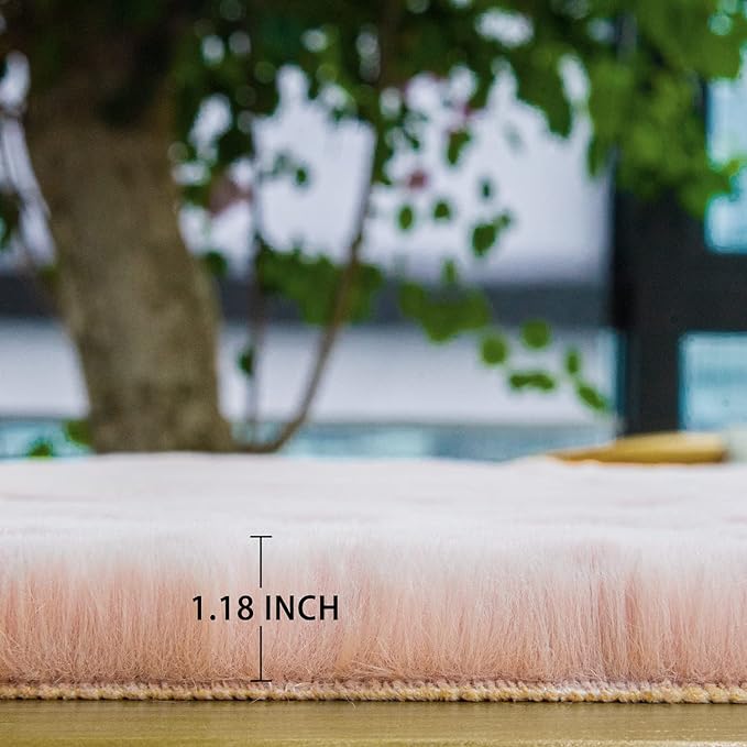 Pink Washable Fluffy Rugs for Bedroom Small Circle Faux Rabbit Shag Fur Area Rugs for Living Room Nursery Round Rug 3ft Rug