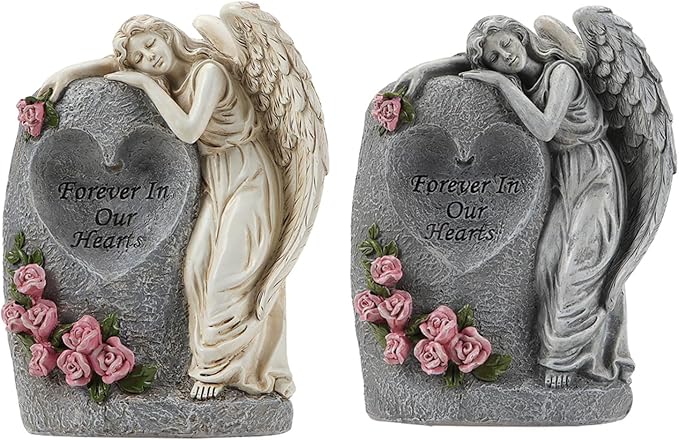 Solar Power Angelic Sculpture Memorials Vase Weather Resistant Resins Grave Decoration for Cemetery Garden