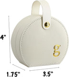 COLLECTIVE HOME - Travel Jewelry Case, Elegant Half-Moon Design with Gold Monogram, Detachable Handle, Personalized Accessory Organizer, Gift for Fashion-Forward Women and Teens (g)