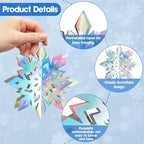 12Pcs Winter Snowflake Ornaments - 3D Large Iridescent Hanging Snowflakes Decorations, Paper Snowflake Garland with 3 Size for Winter Wonderland Frozen Christmas Party Decorations Holiday Home Indoor