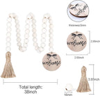 Meplait Welcome Wooden Bead Garland with Tassel, Decorative Beads Home Decor Farmhouse Tassel Garland Boho Decor for Tiered Tray（38in）