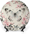 Customize Gifts Plates Ceramic, William Morris Pink Floral And Butterflies Porcelain Dessert Plate Set Household with Display Stand, Rustic Decor for Kitchen Art Decoration Festival, 6", 7", 8", 10"