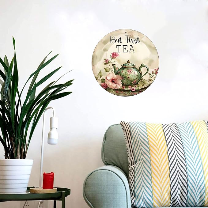 Round Sign Chicken And Flower Tin Sign Retro Aluminum Metal Sign for Kitchen Garden Bar Office Home Indoor Wall Decor 12 Inch