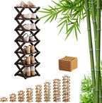 9 Tier Bamboo Shoe Rack, Foldable Shoe Rack, Shoe Rack, Ertical Shoe Organizer for Small Spaces, No Assembly Narrow Shoe Shelf for Entryway Closet Dorm (Brown, 7 Layers)