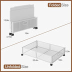 Under Bed Storage with Wheels, Foldable Metal Mesh Underbed Storage Container Bins, Tool-free Assembly Clothes Drawer Organizer, 2Pack