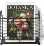 Metal Magazine Holder Rack, Black Iron Wire Storage Basket with Handles for Books, Newspapers, Tablets, Files, Mail Organizer for Home Office Living Room Bedroom