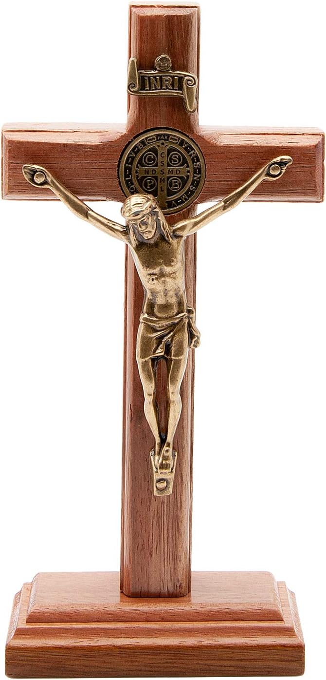 Intercession Wall and Table Wood Cross Crucifix (Antique Gold - 5 Inch)