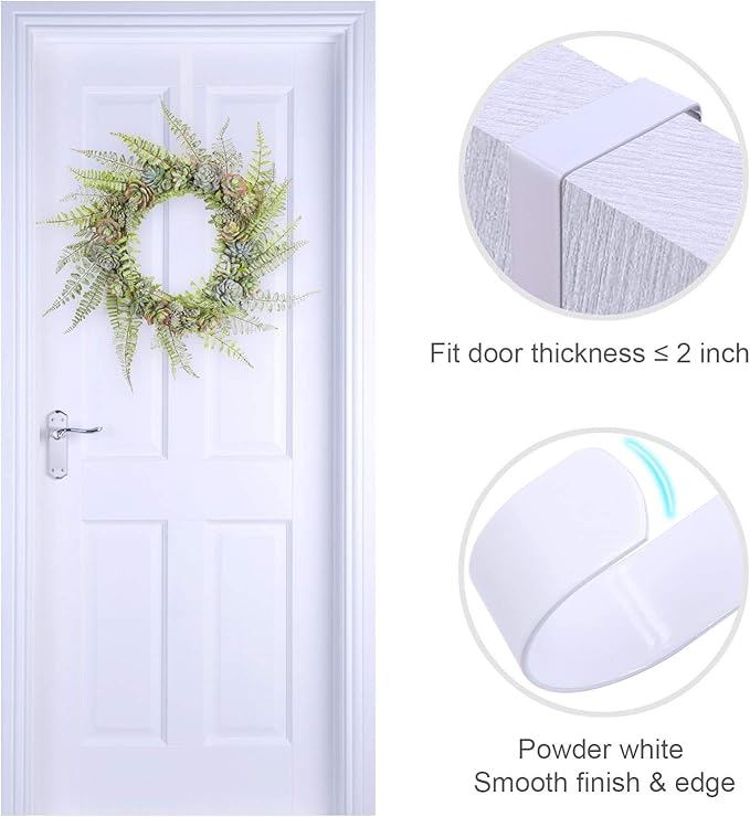 ESFUN Black Wreath Hanger for Front Door, Metal Wreath Hooks Holder Over The Door Wreath Hanger for Hanging Christmas Decorations Xmas Decor (2 Pack-White, 12 Inch)