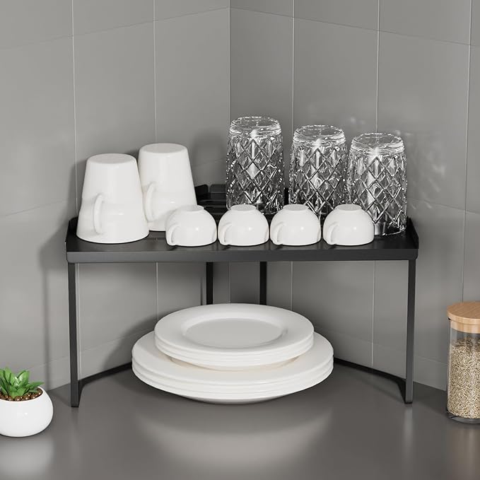 Stackable Metal Kitchen Cabinet Organizer,Kitchen Corner Shelf with Non-Slip Mat,Bathroom Organizer,Storage Shelf for Cabinet/Bathroom/Countertops/Utensils
