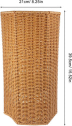 BESTOYARD Woven Umbrella Stand for Entryway Handmade Umbrella Holder with Tray Freestanding Cane Stand Rattan Flower Vase Dried Flower Pot Umbrella Rack, 39.5X21CM, Khaki