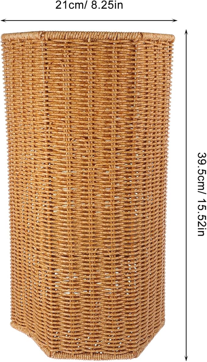 BESTOYARD Woven Umbrella Stand for Entryway Handmade Umbrella Holder with Tray Freestanding Cane Stand Rattan Flower Vase Dried Flower Pot Umbrella Rack, 39.5X21CM, Khaki