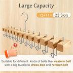 Wooden Belt Hanger for Closet 2-in-1 Wall Mount Belt Organizer Holder for Closet Organizer Storage, Ratchet Belt Rack Closet Accessories with 12 Slots & 11 Hooks