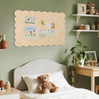 Lightomorrow Scalloped Bulletin Board, 36 x 24 Inches Felt Pin Board - Decorative Cork Alternative for Wall, Foldable Picture Self-Adhesive Vision Prayer Board with 20 Pushpins - Beige Brown