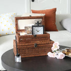 DECOR4SEASON Rattan and Cane Stacking Boxes with Glass Top Lid - Set of 2 11.8" and 14.1", for Boho and Rustic Farmhouse Decor, Brown