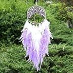 Pretty Jolly Fairy Purple Tree of Life Dream Catcher Wall Decor with Healing Crystal Stone Handmade Feather Dream Catchers Decoration Wall Hanging Ornaments for Bedroom Wedding Party Home Decor-25.6"