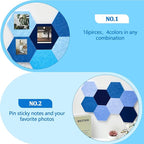 Mindsoft 16 Pcs Hexagon Cork Board for Walls with 50 Wooden Push Pins 6.7 x 5.9 in Felt DIY Tiles Notice with Nano Tape Hanging Bulletin Board for Home Photo Office Memo Note(Ocean)