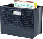 HofferRuffer Magazine Basket Holder, Foldable Magazine Rack, Document File Holder Organizer, File Folder, Newspaper Storage Bin Organizer for Home or Office (Dark Blue)