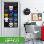 Dofilachy Hat Rack - Hat Organizer - Hat Racks for Baseball Caps, Visible Hat Holder - Baseball Hat Rack for Wall Door with 3 Hooks, 18 Deep Pockets(Black, medium)
