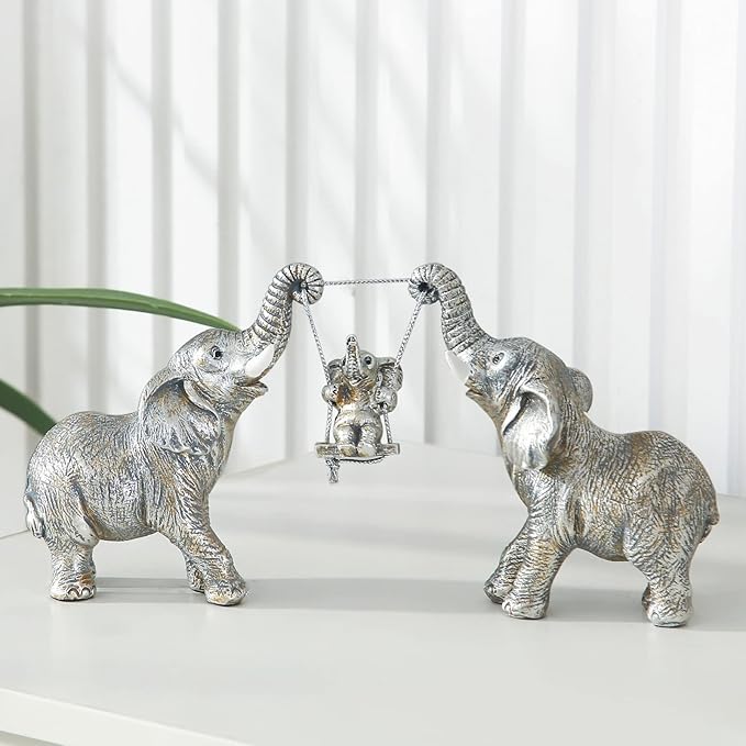 TOHLUCS Elephant Statue.Silver Elephant Decor for Women,Mom Gifts.Elephant Figurines Brings Good Luck.Decoration Ornaments for Living Room,Table Centerpiece, Shelf, Office Decor (Silver)