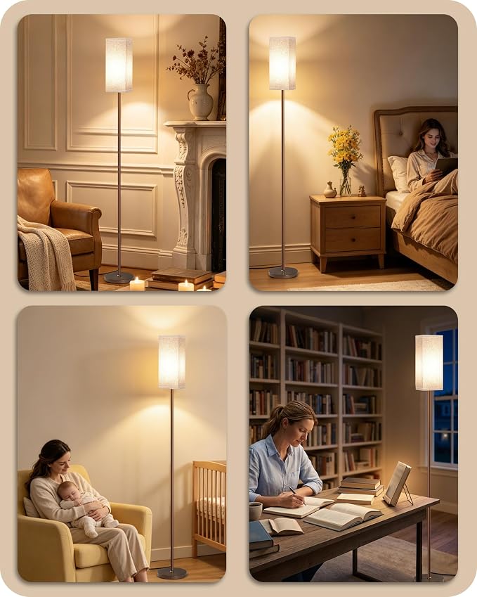 64.6" Floor Lamp, Pole with Foot Switch, Modern Standing Lamp Lampshade, Minimalist Freestanding Lamp (Bulb Not Included), for Living Room, Bedroom Office ETL Listed,Brown and Beige VE07LD05