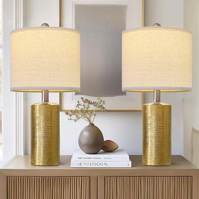 G-SAFAVA 20.5" Small Table Lamps for Living Room Lamp Set of 2 Ceramic Lamps for Bedroom Bedside Lamps Modern Boho Lamps for Night Stands Farmhouse Nightstand Lamp Side End Table Lamp, Gold