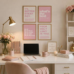 DSHFG Motivational Inspirational Office Wall Art Decor Prints Set of 4, Pink Motivational Wall Decor Trendy Retro Posters for Office Home Decor, 8x10 Unframed