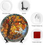 Autumn Decorative Plates, Stained Glass Design Autumn Tree Display Plate for Home Office Kitchen Table Decor Porcelain Plates 8 Inch, Thanksgiving Gifts