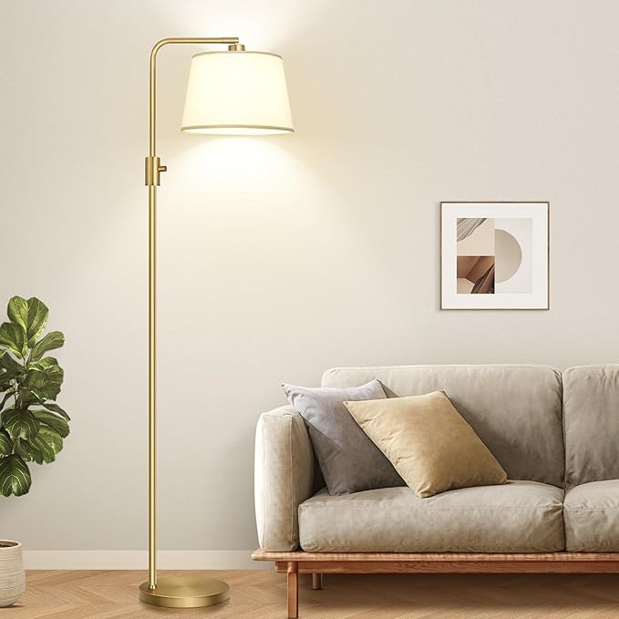 【Upgraded】 Dimmable Floor Lamp, 1000 Lumens LED Edison Bulb Included, Arc Floor Lamps for Living Room Modern Standing Lamp with Shade, Tall Lamps for Living Room Bedroom Office Dining Room - Gold