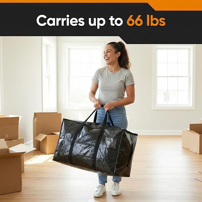 HOLDN’ STORAGE 10-Pack Moving Bags, Large Storage Totes with Zipper Lids, Heavy-Duty Reusable for Clothes, Bedding, Books, 30 Gallons Each